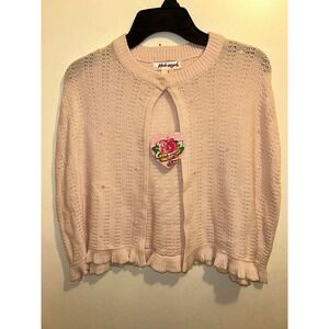 Pink Angel Pointelle Knit Cardigan Sweater Pink Ruffle Hem Single Button NWT  14